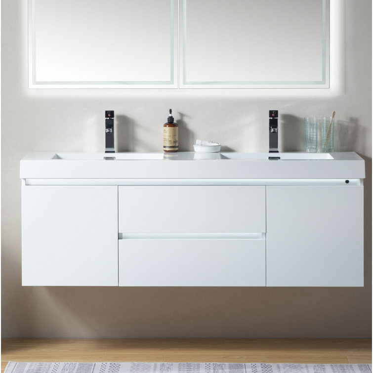 Orren Ellis Valenti LED 60" Double Bathroom Vanity Set & Reviews